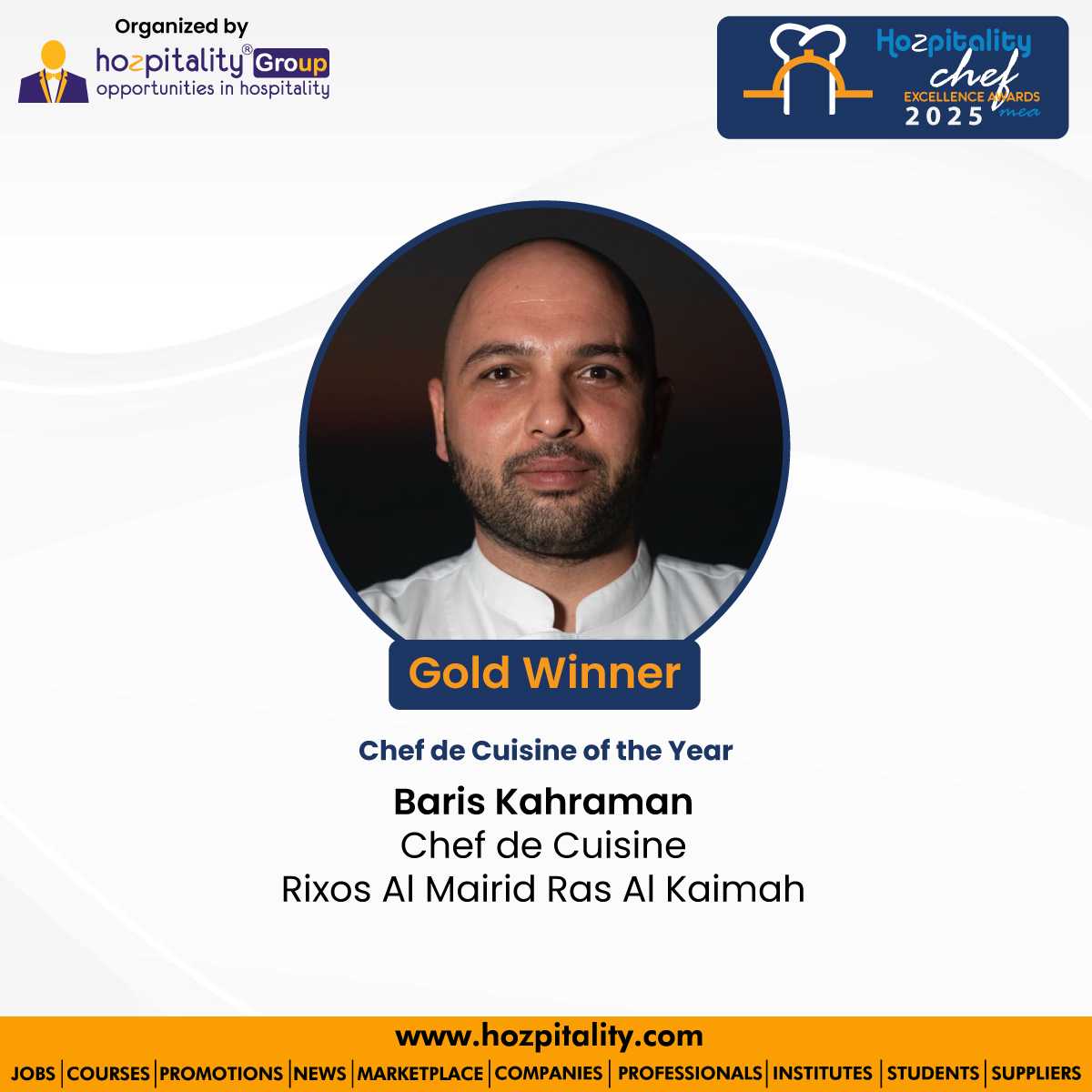 Baris Kahraman Awarded Gold for Chef de Cuisine of the Year at Middle East Chef Excellence Awards 2025