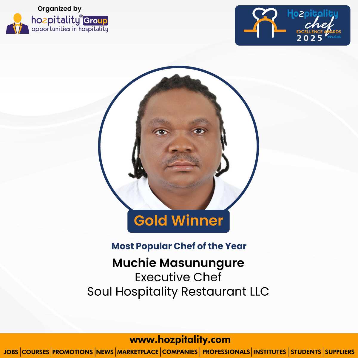 Muchie Masunungure Wins Gold for Most Popular Chef of the Year at Middle East Chef Excellence Awards 2025