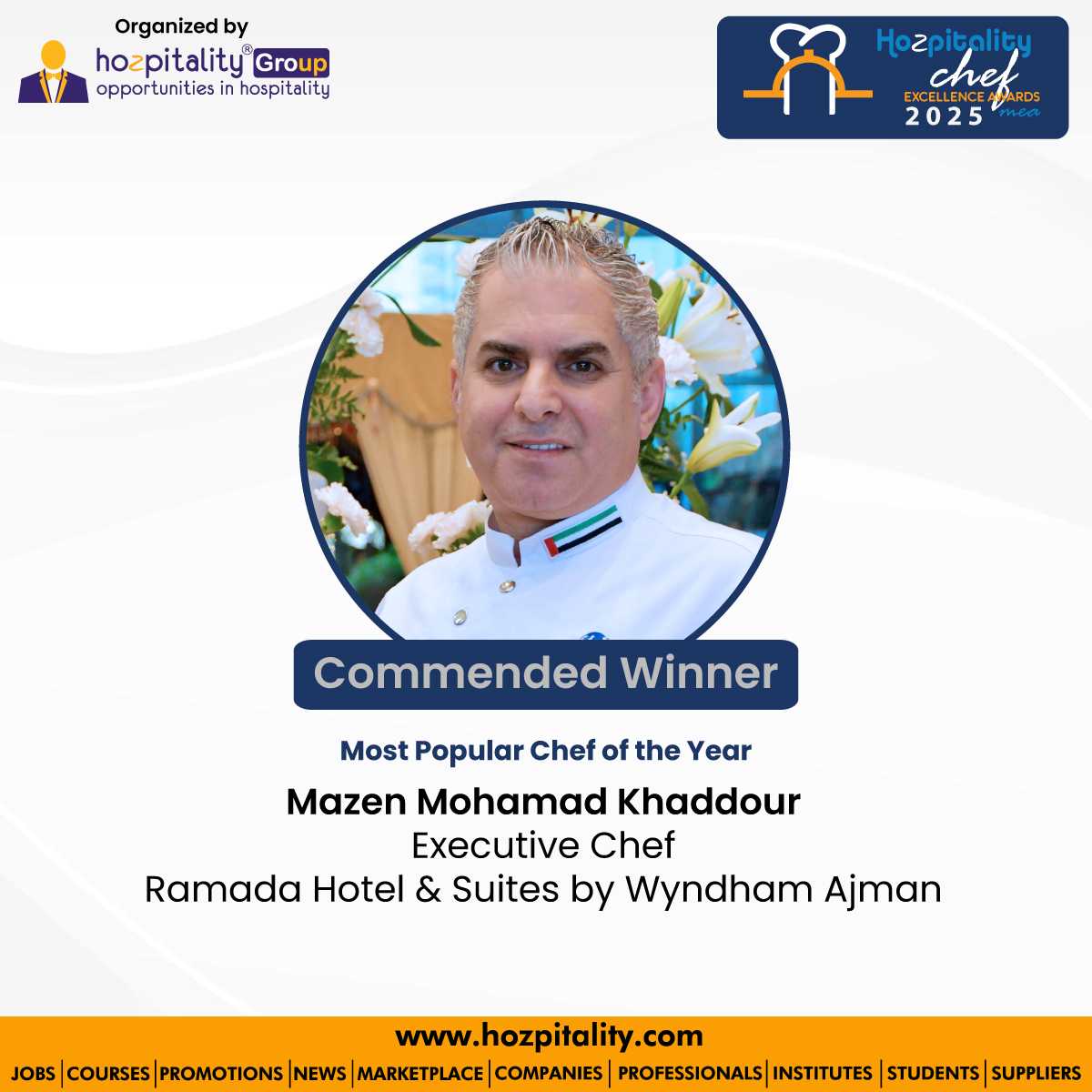 Mazen Mohamad Khaddour Named Most Popular Chef of the Year (Commended) at Middle East Chef Excellence Awards 2025