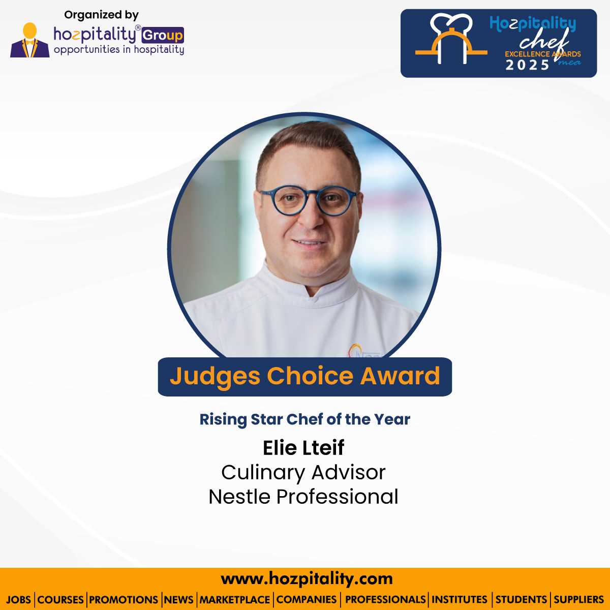 Elie Lteif Honored with Judges' Choice Award for Rising Star Chef of the Year at Middle East Chef Excellence Awards 2025