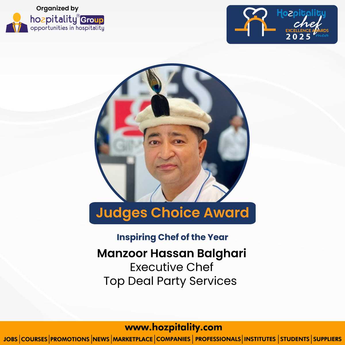 Manzoor Hassan Balghari Honored with Judges’ Choice Award for Inspiring Chef of the Year at Middle East Chef Excellence Awards 2025