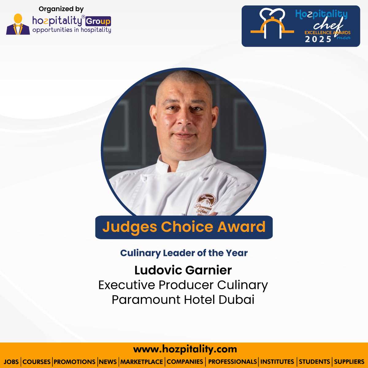 Ludovic Garnier Honored with Judges' Choice Award for Culinary Leader of the Year at Middle East Chef Excellence Awards 2025