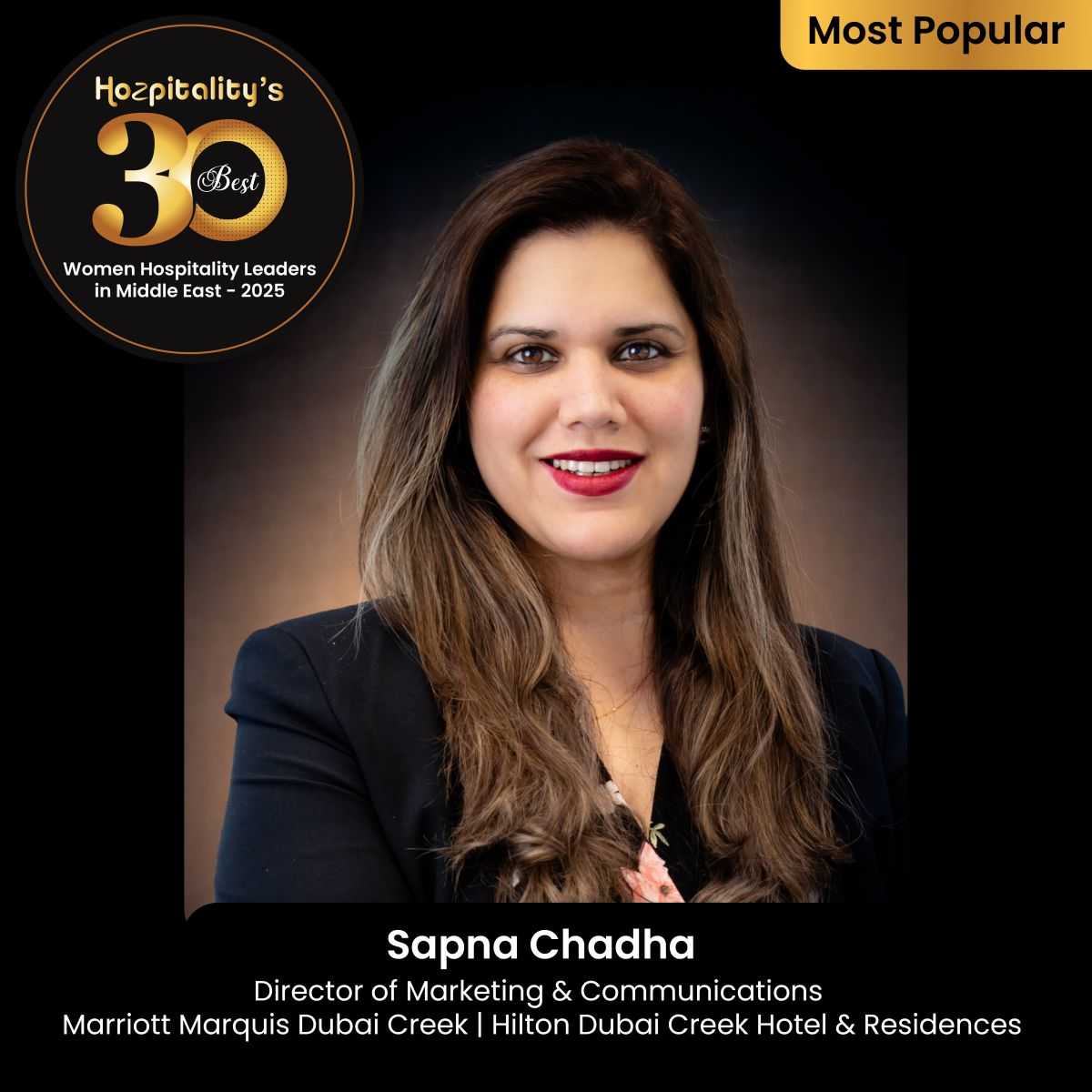Sapna Chadha Recognized in Hozpitality's Best 30 Women Leaders in the Middle East 2025
