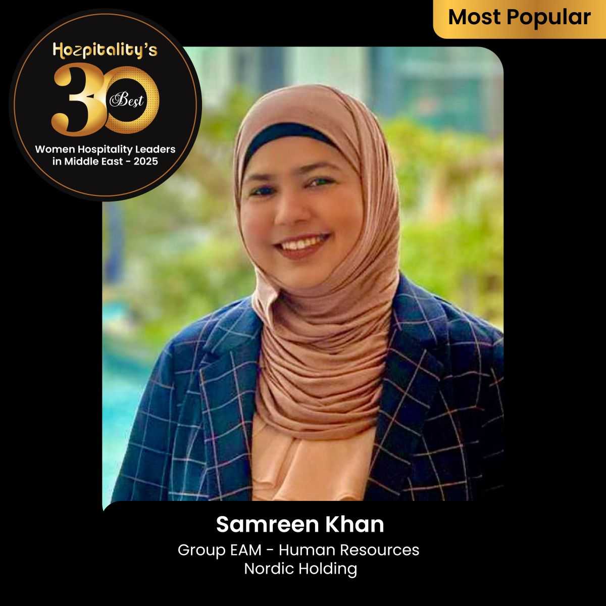 Samreen Khan Recognized in Hozpitality's Best 30 Women Leaders in the Middle East 2025