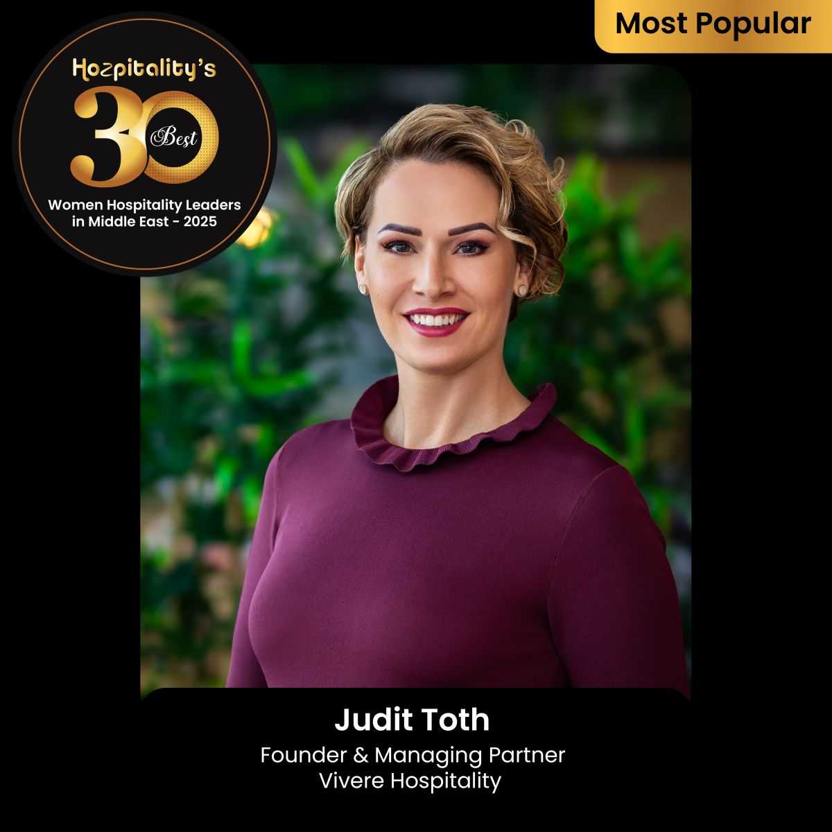 Judit Toth Recognized in Hozpitality's Best 30 Women Leaders in the Middle East 2025